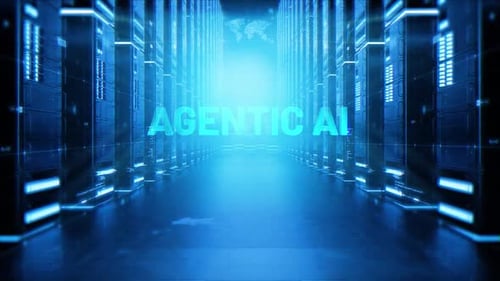 Agentic Ai Words On Hologram Data Center Background