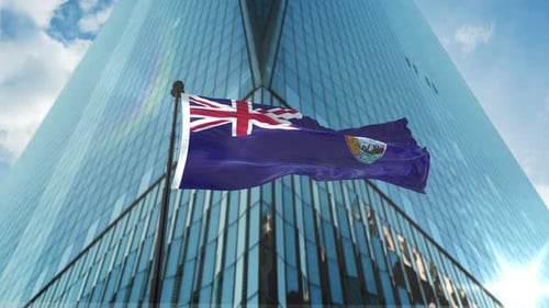 Saint Helena Flag Waving on Skyscraper Background