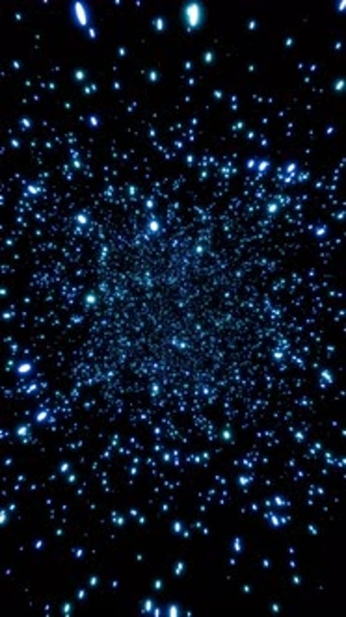 Vertical video parallax effect of glowing blue particles rotating seamlessly 3d render Looping