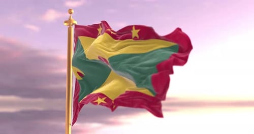 Grenada National Flag Waving in Realistic Wind