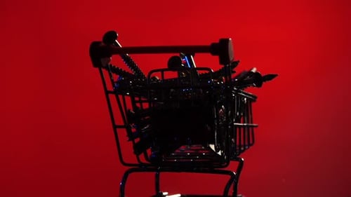 Closeup Silhouette Shopping Cart Filled with Screws Construction Tools
