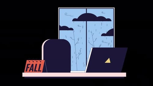 Autumn Rainy Day Work From Home Flat Design Animation