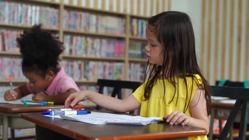 School Classroom Kids During an Art Class