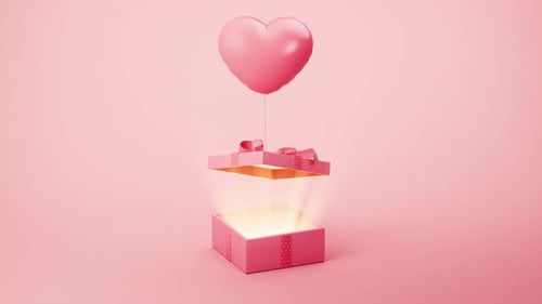 Pink Gift Box Opens with Heart Balloon Reveal Animation