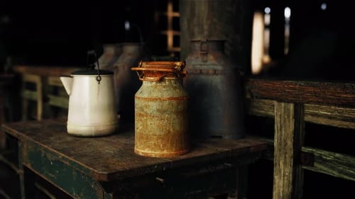 Rustic Vintage Milk Cans and Kettle Still Life