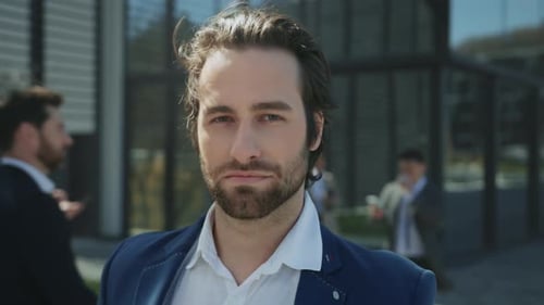 Confident Businessman Portrait Standing Outside Office Building