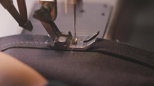 Sewing Machine Stitching Fabric Close Up