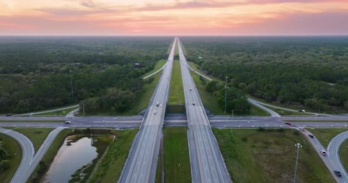USA Highway Transportation Infrastructure American Freeway Junction in Florida with Fast Driving