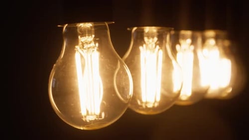 A Closeup of Incandescent Light Bulbs Hanging in a Row