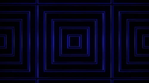 Blau auf Schwarz, abstrakter neonfarbener leuchtender großer quadratischer Musterhintergrund, Vj Loop-Animation in HD