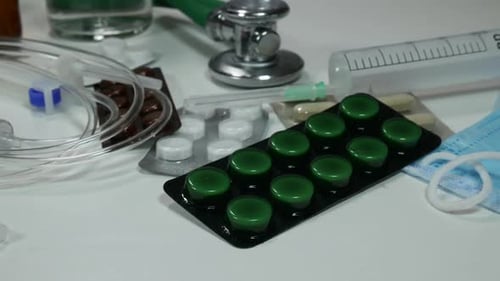 Doctor's Medical Equipment On The Table In The Hospital