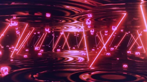 Neonlichter reflektieren auf der Wasseroberfläche