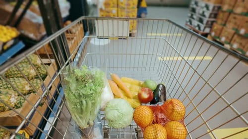 Encher o carrinho com mantimentos no supermercado Timelapse