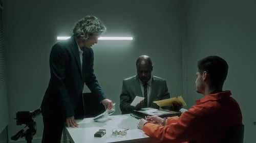 Tense Interrogation with Woman Presenting Evidence