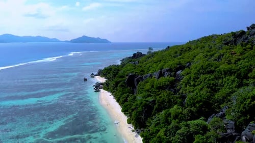 Anse Source D Argent Beach La Digue Island Seychelles Aerial View on Tropical Beach Seychelles