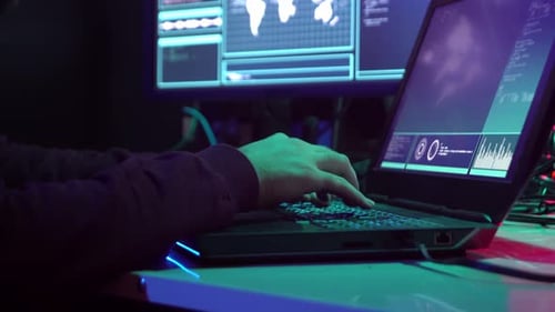 Hackers Making Cryptocurrency Fraud Using Virus Software and Computer Interface Blockchain