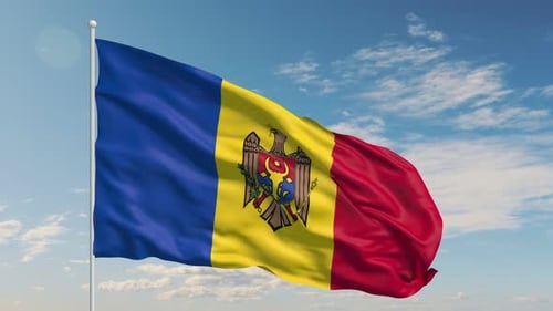 National Flag of Moldova Waving in Realistic Wind
