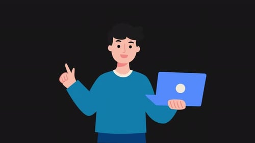 Flat Design Animated Person with Laptop Presentation