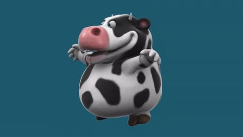 Fun 3D cartoon cow doing fitness (with alpha channel included)