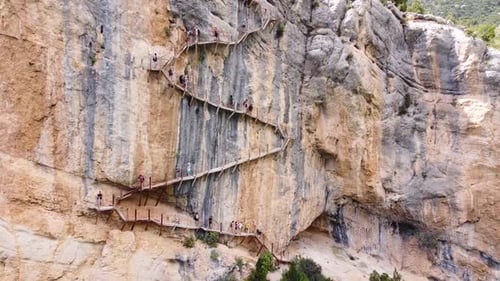 Pasarelas de Montfalco at Congost de Mont Rebei Canyon, Catalonia and Aragon, North Spain - Aerial D