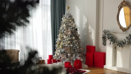 Christmas Tree and Presents in Bright Home Interior