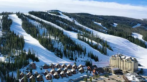 Luxury Ski Resort Expansive Slopes and Mountain Lodge in Winter