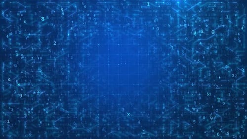 Motion Circuit Board with Binary Numbers: Futuristic Computer Motherboard Design