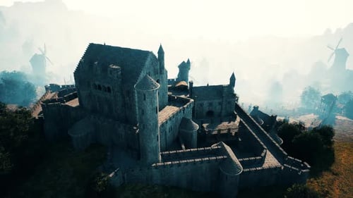 Aerial View Ruins of Medieval Castle