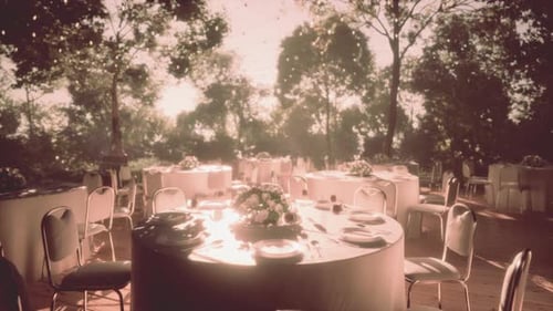 Restaurant Patio with Empty Chairs and Tables