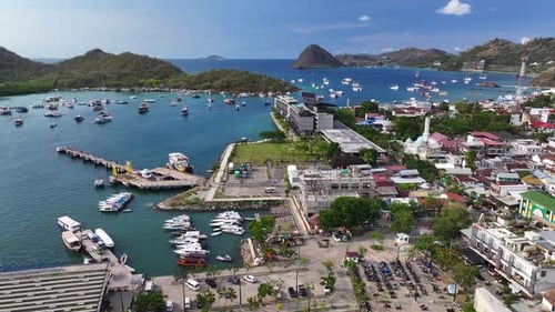 A Beautiful Panoramic Aerial View of a Tropical Harbor and Coastal Town