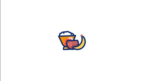 Animated Breakfast Food Icon with Banana and Cereal