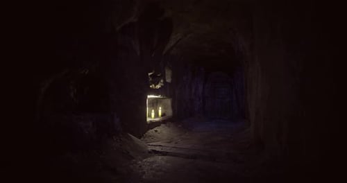 Exploring an Ancient Underground Tunnel Illuminated By Glowing Lights