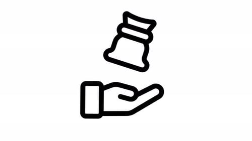Animated Hand Receiving Money Bag Line Icon