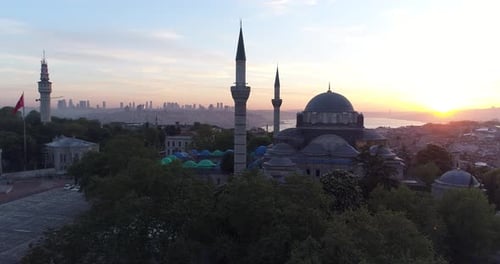 Muslim Mosque Aerial Drone Tower Roman History Istanbul Turkey Aerial Drone Travel Tourism Politics