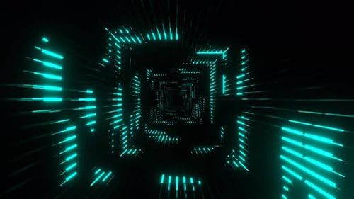 Turquoise Neon Equalizer In A Square Tunnel Background Vj Loop In 4K