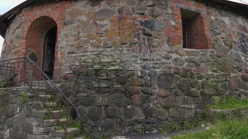 An ancient Museum fortress korela of Russia views its window, the entrance with the staircase.