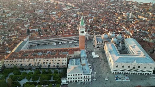 Venice City Aerial View of St Mark's Square Basilica and Doge's Palace Italy
