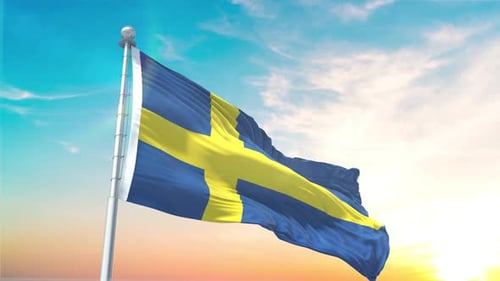 Realistic 3D Sweden National Flag Waving Animation