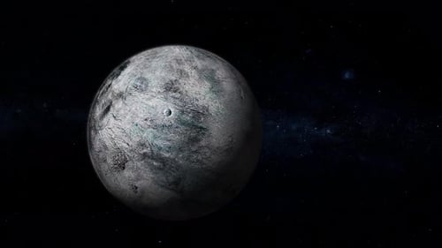 Vista del planeta ficticio de Eris en 3D girada
