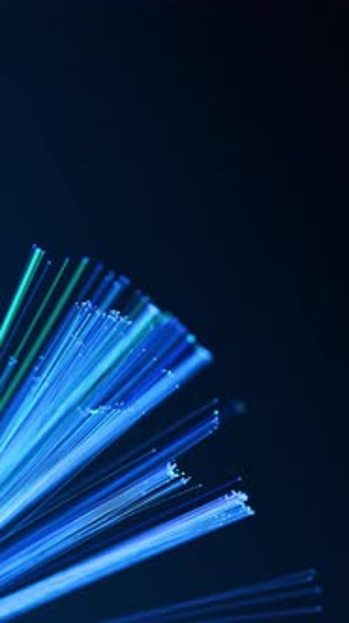 Illuminated Fiber Optic Cables Glowing Internet Data Streams Digital Transmission Vertical Video