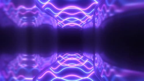 Wave Ultraviolet Glow Neon Laser Beam Illuminated Reflective Tunnel