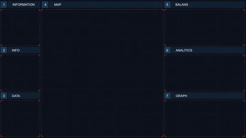 Dark digital dashboard template with empty charts