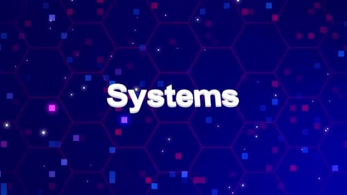 Futuristic Systems Text Reveal on Animated Hexagon Grid Background