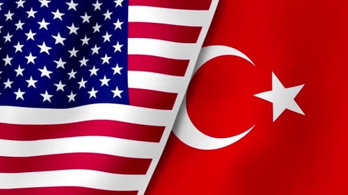 USA and Turkey Flags Waving Animation