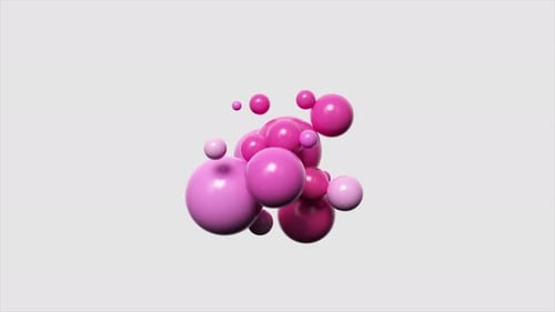 Playful 3D Animation of a Cluster of Glossy Pink Spheres in Various Sizes Creating a Cheerful Bubbly