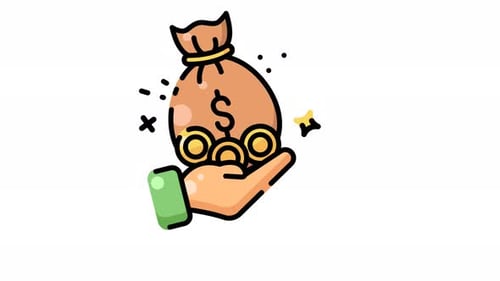 Animated Flat Design Financial Icon with Money Bag