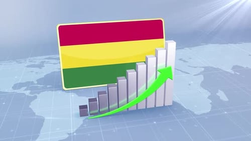 Bolivia Flag With Increasing Bar Chart Graph And Arrow Green