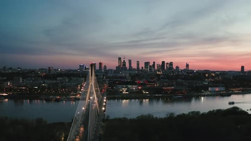 Establishing Aerial Panoramic Drone View of Warsaw City Cityscape