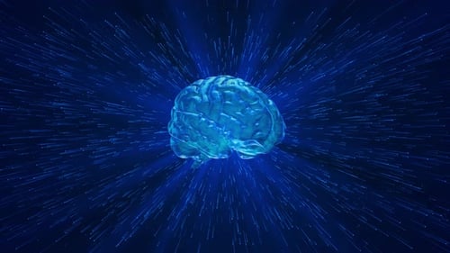 Glowing Brain with Digital Particles, Futuristic Technology Concept