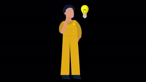Animated Flat Design Person Generates Idea with Lightbulb